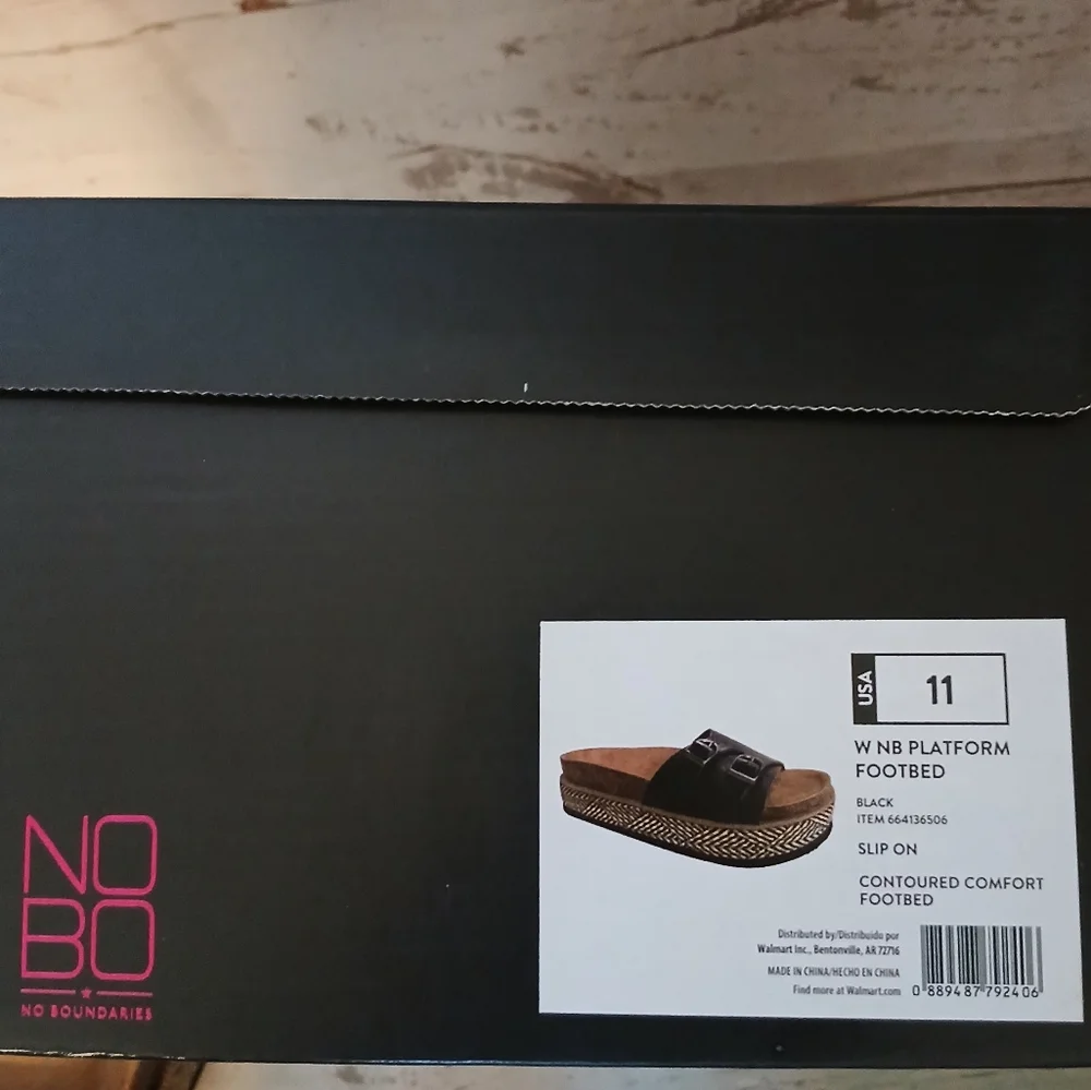 No Boundaries Women's Platform Comfort Footbed Sandals Black Size 11
